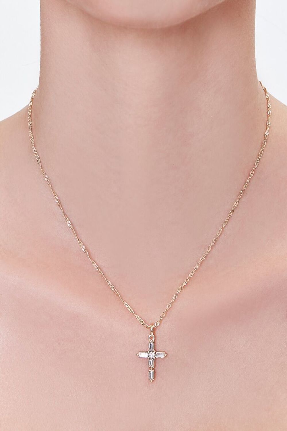 GOLD/CLEAR Cross Pendant Chain Necklace, image 1