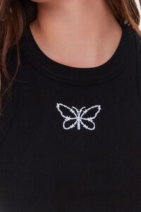 BLACK/WHITE Butterfly Graphic Cropped Tank Top, image 6