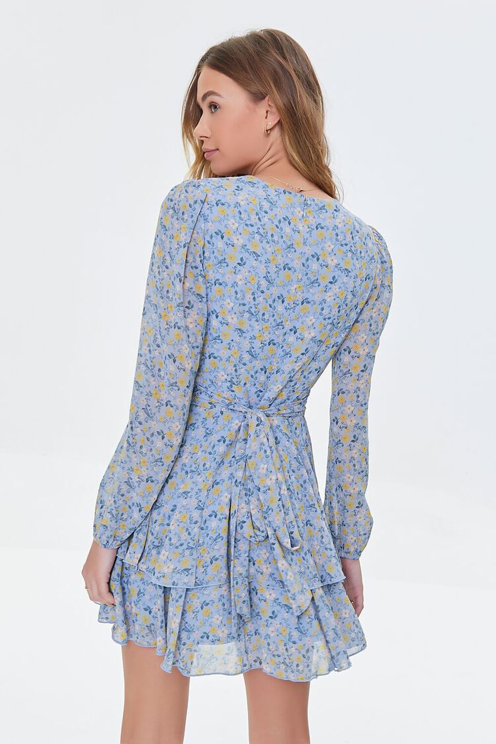 BLUE/MULTI Ditsy Floral Chiffon Mini Dress, image 3