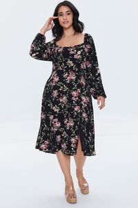 BLACK/MULTI Plus Size Floral Print Midi Dress, image 4