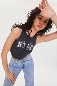 BLACK/WHITE NYC Graphic Lace-Up Crop Top, image 1