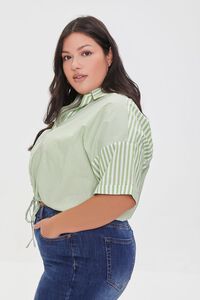 IVORY/GREEN Plus Size Striped Tie-Hem Shirt, image 2