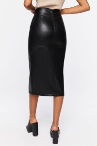 BLACK Faux Leather Midi Pencil Skirt, image 4