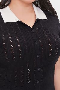 BLACK/CREAM Plus Size Sweater-Knit Polo Shirt, image 5