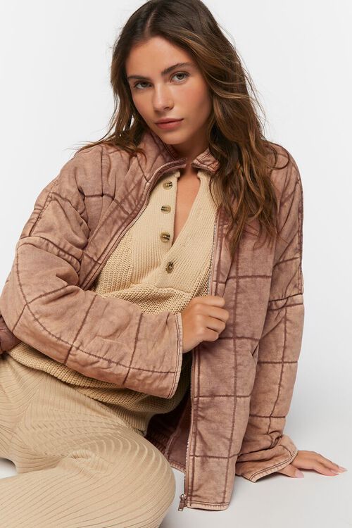 TAUPE Quilted Zip-Up Jacket, image 1