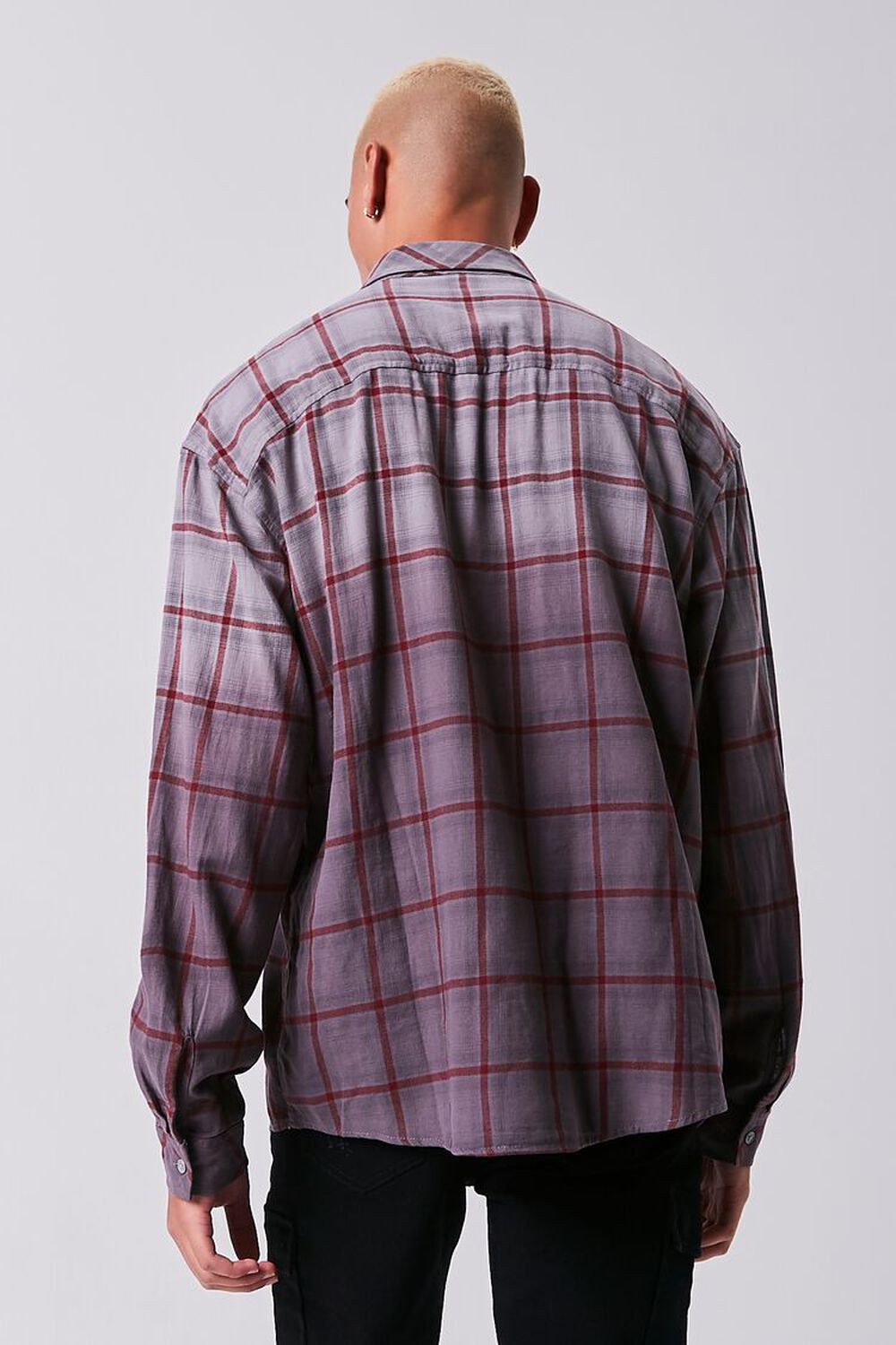 GREY/PLUM Grid Ombre Wash Flannel Shirt, image 3