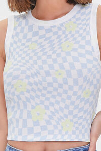 SKY BLUE/CELERY Checkered Print Floral Tank Top, image 5
