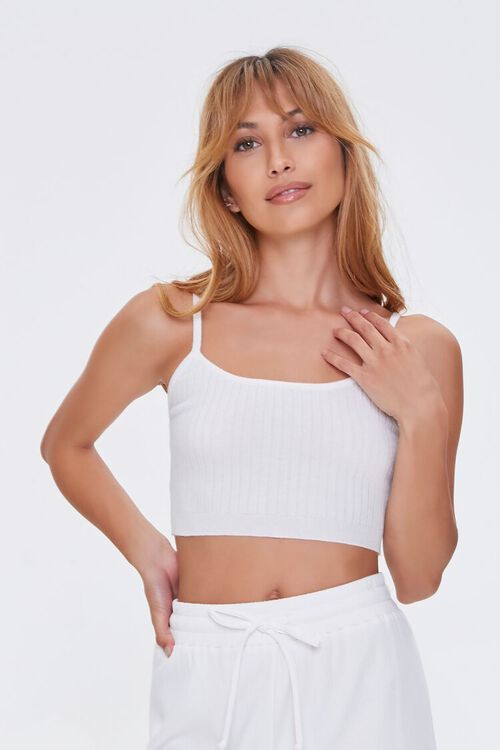 CREAM Ribbed Knit Cropped Cami, image 1