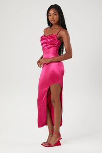 SHOCKING PINK Satin Asymmetrical Maxi Dress, image 2