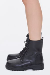BLACK Faux Leather Lace-Up Ankle Boots, image 2