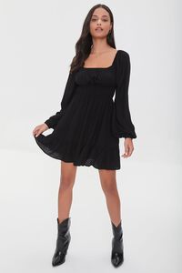 BLACK Twill Peasant-Sleeve Mini Dress, image 4