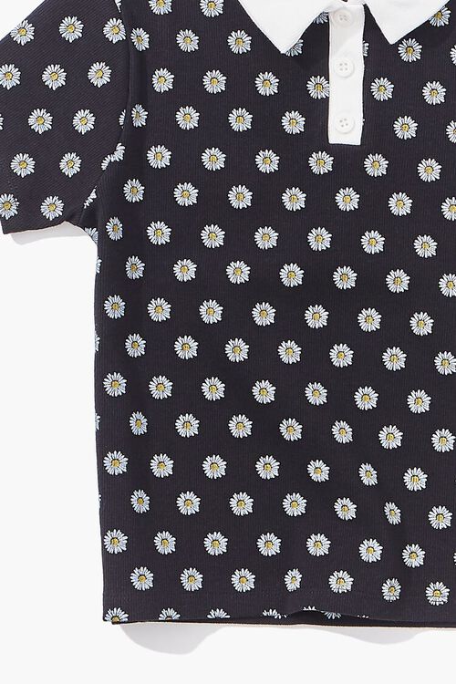 BLACK/MULTI Girls Daisy Print Polo Shirt (Kids), image 3