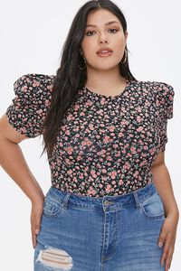 Plus Size Floral Puff-Sleeve Top, image 1
