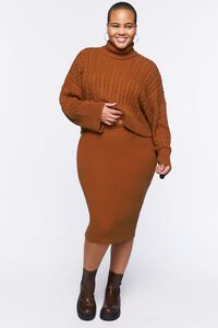 GINGER Plus Size Turtleneck Cable Knit Sweater, image 4