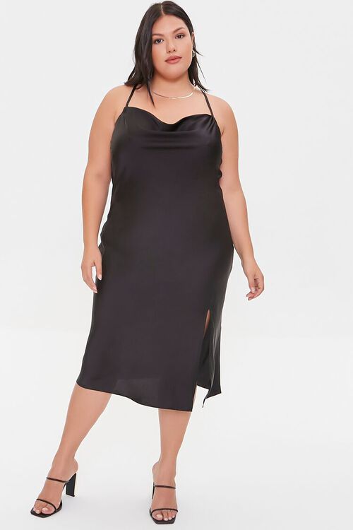BLACK Plus Size Satin Cami Dress, image 4