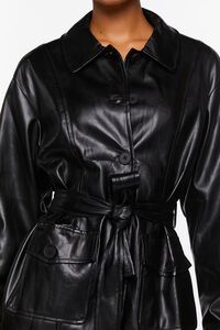 BLACK Faux Leather Belted Shacket, image 6