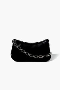 BLACK Faux Leather Chain Baguette Bag, image 6