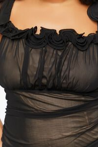 BLACK/NUDE Plus Size Ruched Ruffle-Trim Mini Dress, image 5