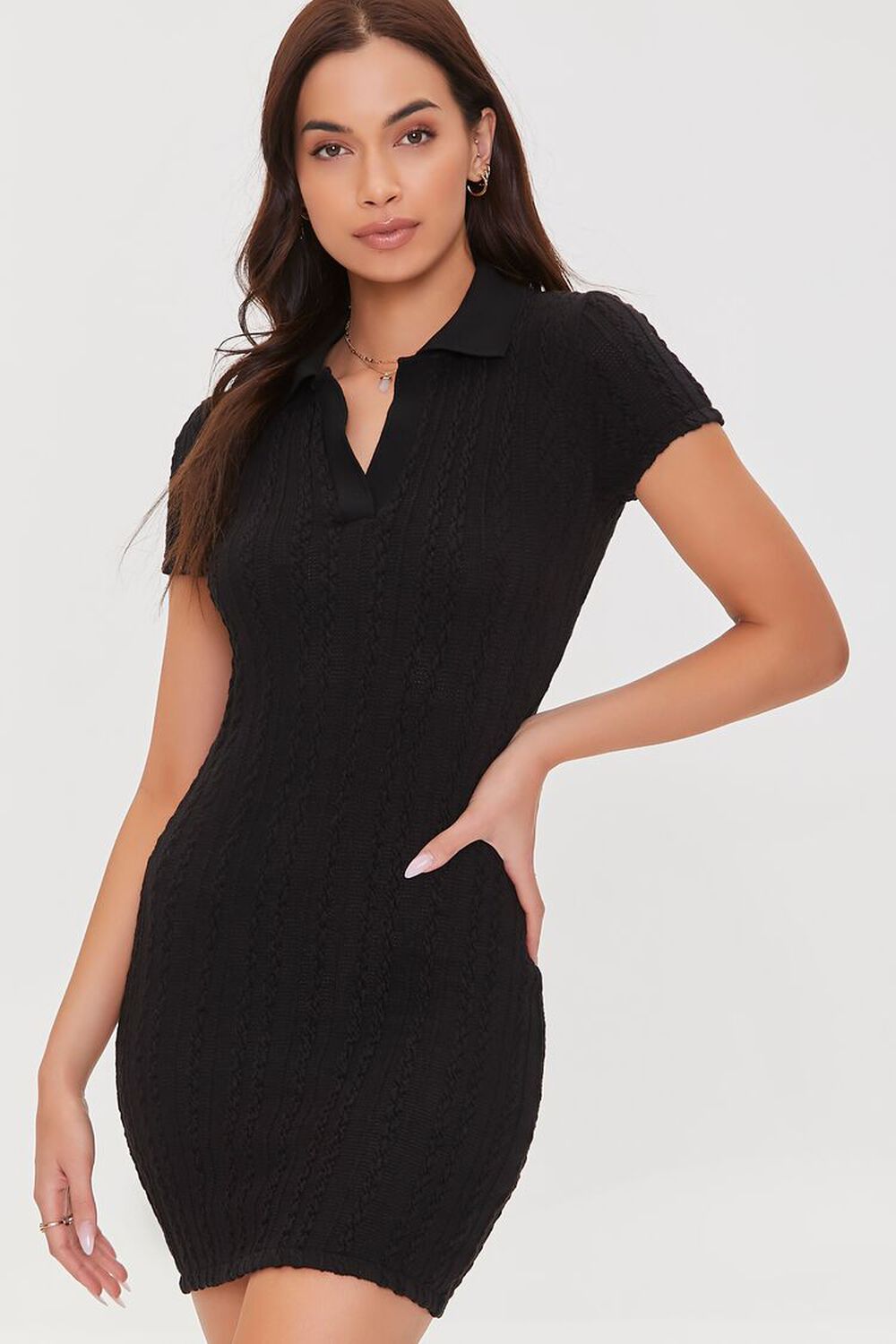 BLACK Cable Knit Bodycon Dress, image 1