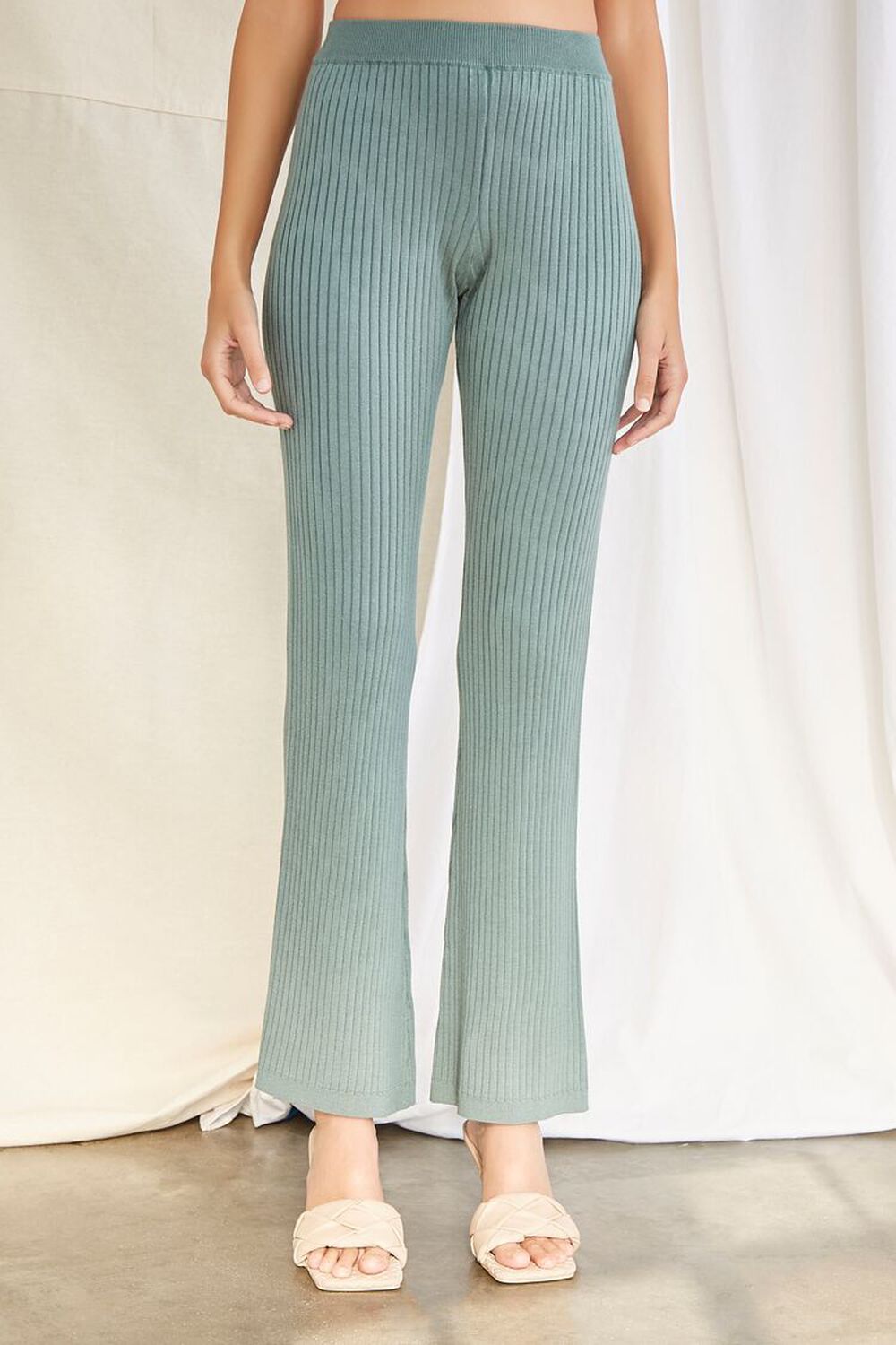 Ribbed High-Rise Flare Pants