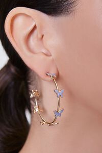 GOLD/PURPLE Butterfly Charm Hoop Earrings, image 1