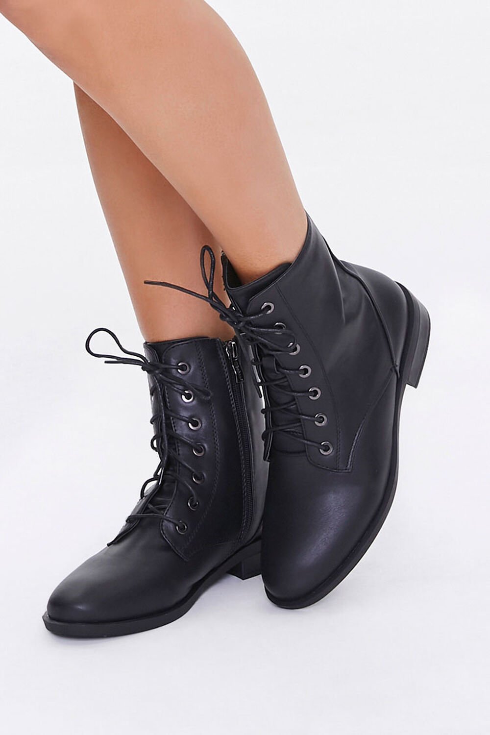 Faux Leather Lace-Up Booties, image 1