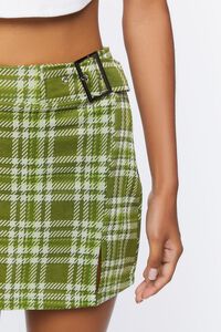 OLIVE/MULTI Buckled Plaid Mini Skirt, image 6