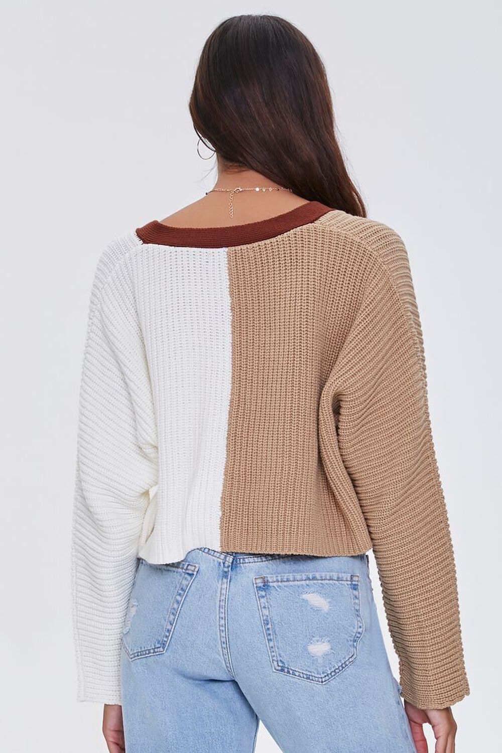 TAUPE/MULTI Cropped Colorblock Cardigan Sweater, image 3