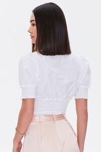 WHITE Plunging Puff-Sleeve Crop Top, image 3