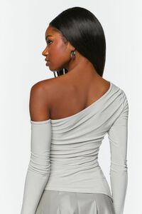 NEUTRAL GREY Ruched One-Shoulder Long-Sleeve Top, image 3