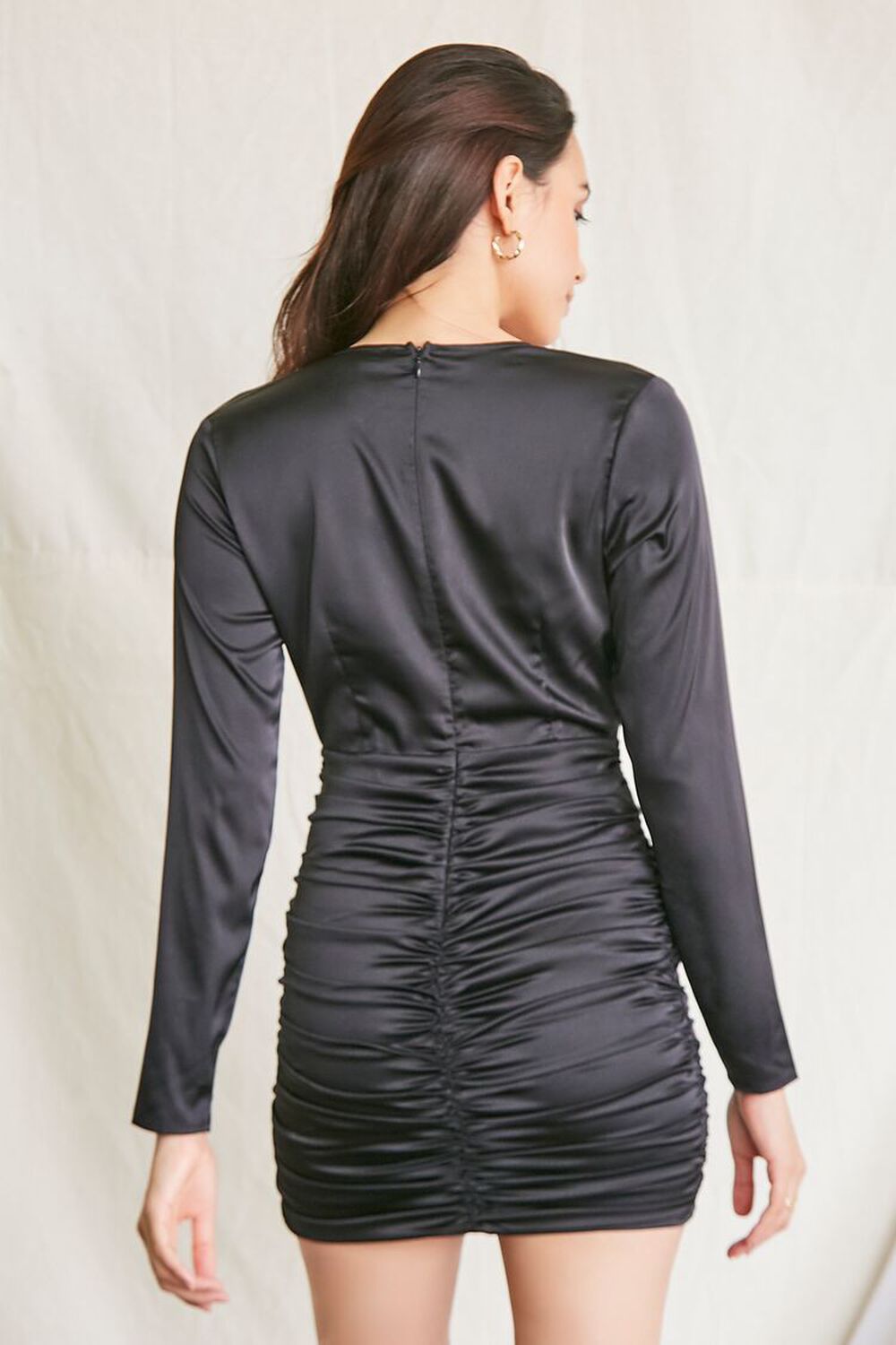 BLACK Satin Ruched Mini Dress, image 3