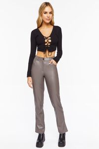 NEUTRAL GREY Faux Leather Straight-Leg Pants, image 5