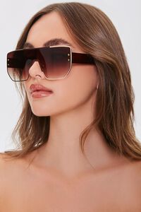 GOLD/BROWN Tinted Shield Sunglasses, image 1