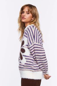 VANILLA/MULTI Fuzzy Striped Floral Graphic Sweater, image 2