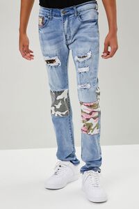 MEDIUM DENIM Camo Patchwork Distressed Jeans, image 2