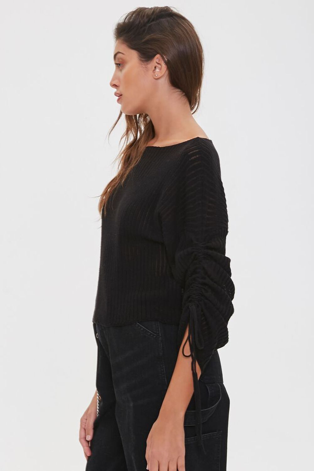 BLACK Shadow-Striped Drawstring Sweater, image 2