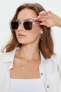 CLEAR/BROWN Square Tinted Sunglasses, image 1