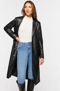 BLACK Faux Leather Trench Coat, image 4