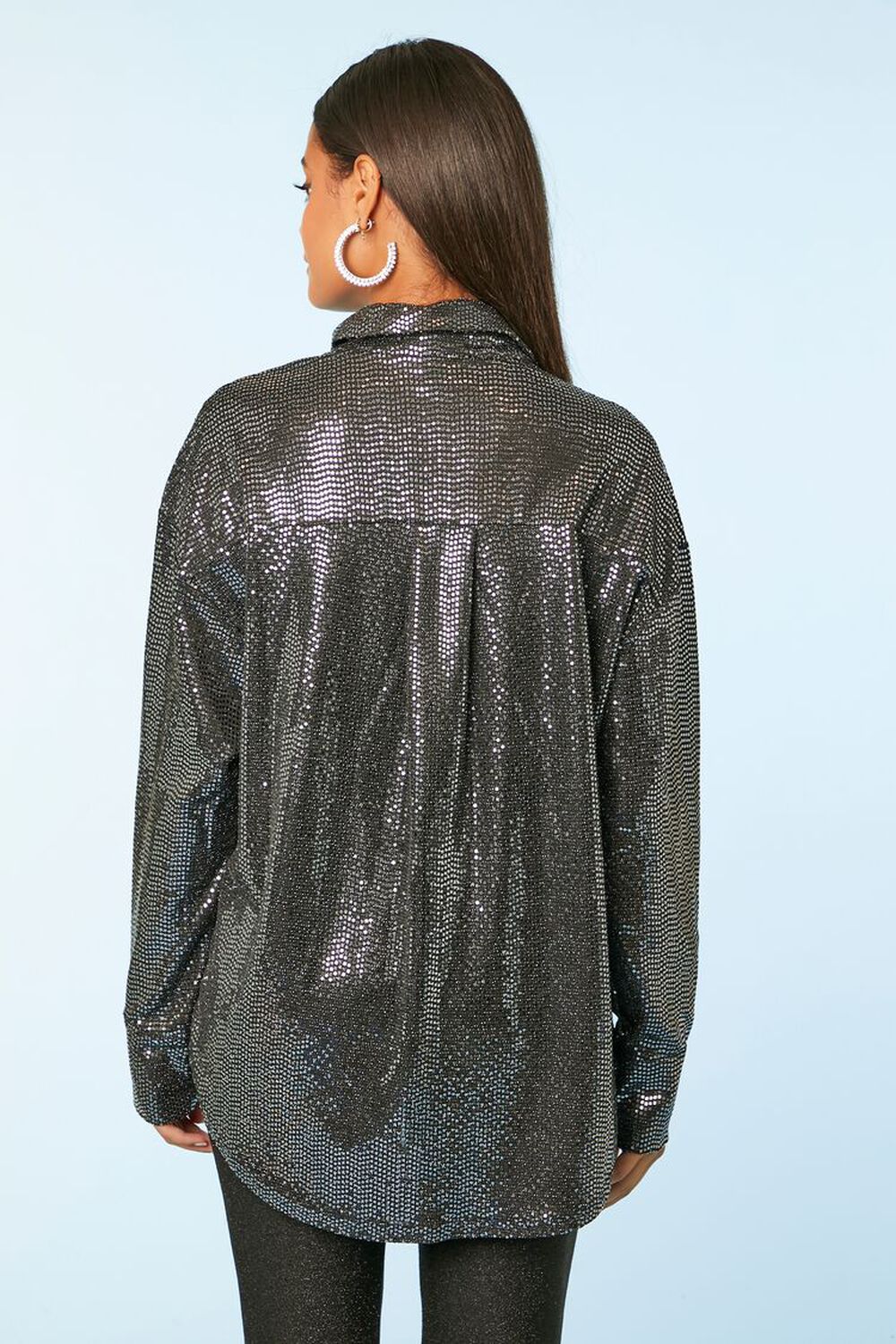 BLACK/SILVER Sequin Oversized Shirt, image 3