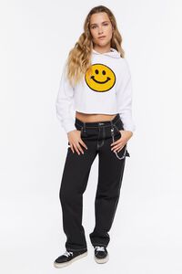 WHITE/YELLOW Happy Face Terrycloth Graphic Hoodie, image 4