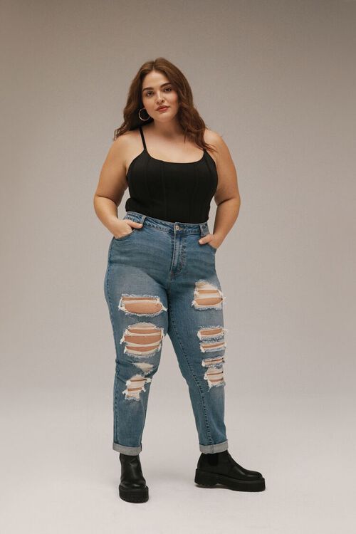 MEDIUM DENIM Plus Size Boyfriend Jeans, image 1