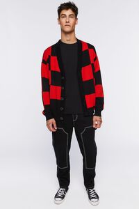 BLACK/RED Checkered Cardigan Sweater, image 4