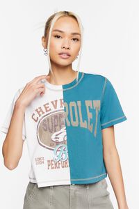 TEAL/MULTI Chevrolet Colorblock Cropped Graphic Tee, image 1