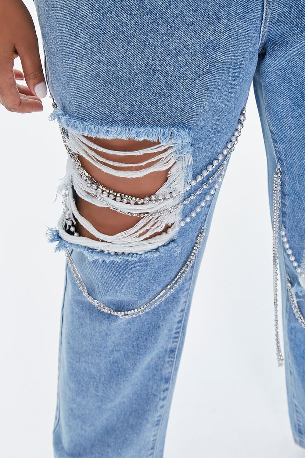 Plus Size Distressed Chain Jeans