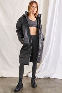 BLACK Quilted Faux Leather Longline Jacket, image 4