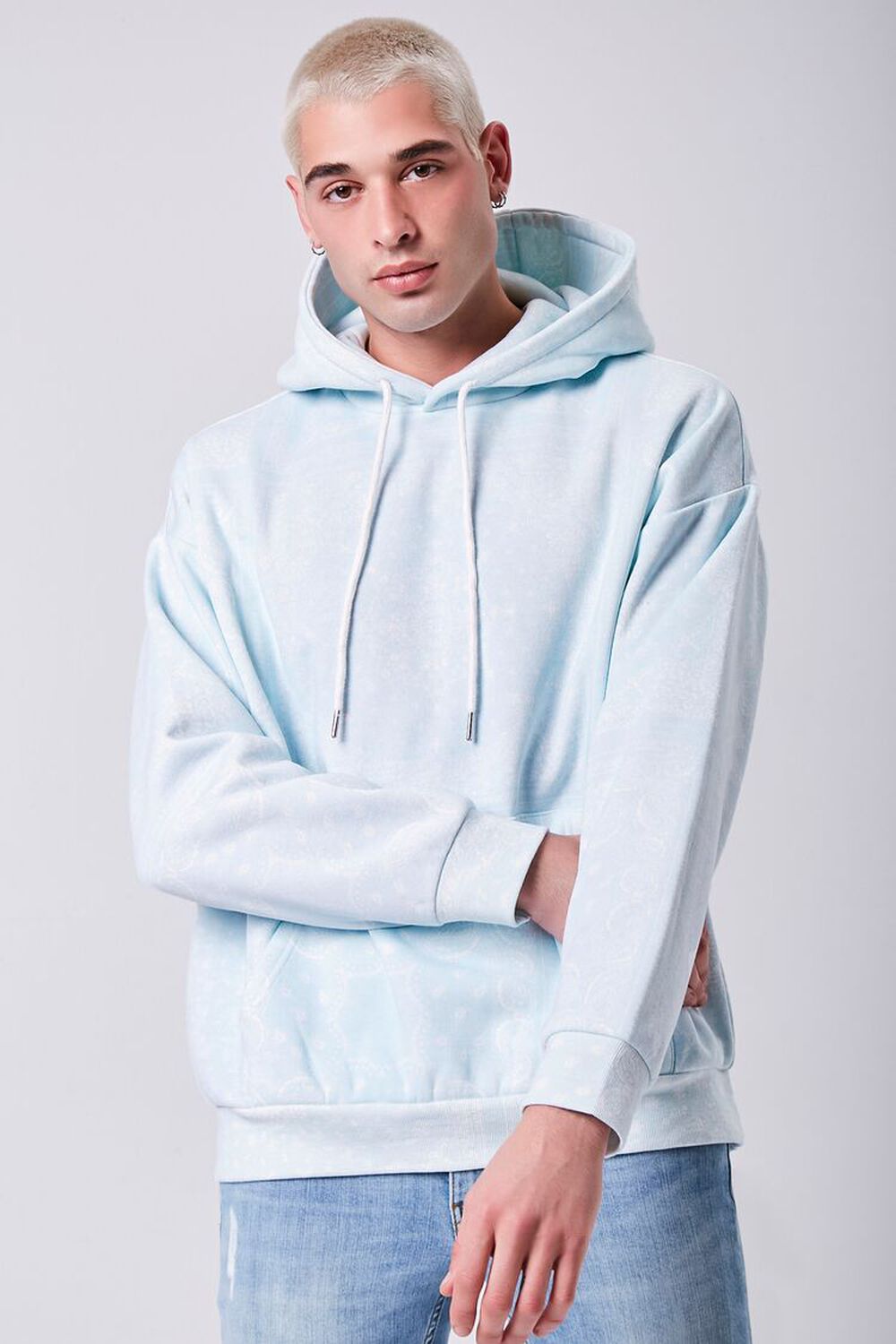 LIGHT BLUE/CREAM Paisley Print French Terry Hoodie, image 1