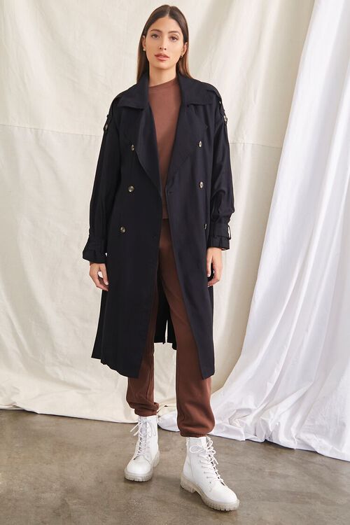 BLACK Double-Breasted Trench Jacket, image 1