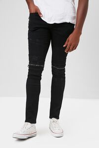 BLACK Zippered Moto Skinny Jeans, image 1