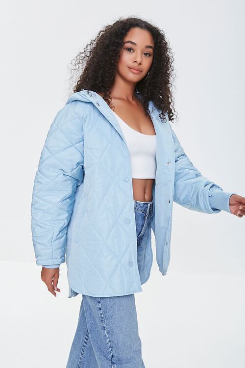 LIGHT BLUE Quilted Button-Front Hooded Jacket, image 2