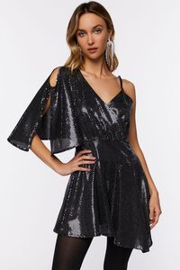 BLACK/SILVER Sequin Asymmetrical Mini Dress, image 1